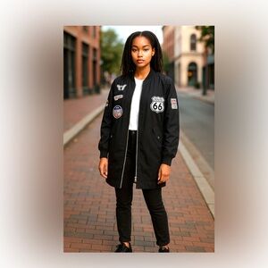 Casting LA Black Bomber Jacket Patches‎ Route 66 Pocket Unisex Long Sleeve SZ S